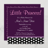 紫色および水玉模様の小さいプリンセスのベビーシャワー 招待状 (正面/裏面)