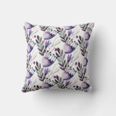 紫色および灰色の水彩画の花模様 クッション (裏面)