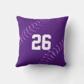 紫色および白いソフトボールの枕、名前および数 クッション (裏面)