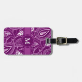 紫色および白いペイズリー ラゲッジタグ (正面横)