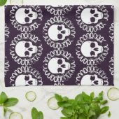 紫色および白いヴィンテージのスカル キッチンタオル (折り畳み)