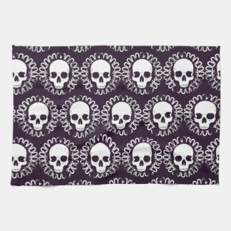 紫色および白いヴィンテージのスカル キッチンタオル