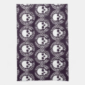 紫色および白いヴィンテージのスカル キッチンタオル (縦)