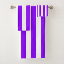 紫色および白い縦ストライプ バスタオルセット