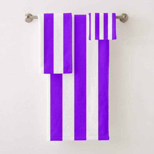 紫色および白い縦ストライプ バスタオルセット (インサイチュ)