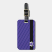 紫色および白い花のストライプな荷物のラベル ラゲッジタグ (正面縦)