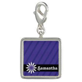 紫色および白い花のモノグラムの魅力 チャーム