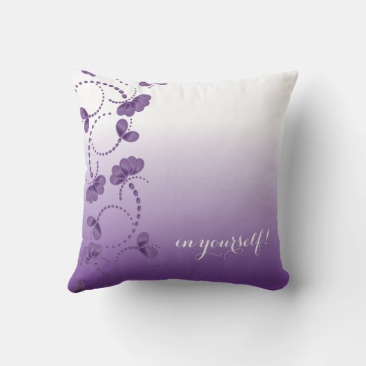 紫色および白い花柄はあなた自身で信じます クッション (裏面)