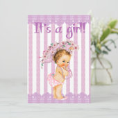 紫色および白く小さいプリンセスのベビーシャワーInvit 招待状 (スタンド正面)