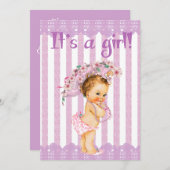 紫色および白く小さいプリンセスのベビーシャワーInvit 招待状 (正面/裏面)