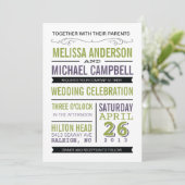 紫色および緑のタイポグラフィの結婚式招待状 招待状 (スタンド正面)