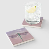 紫色および緑のトンボの石灰岩のコースター ストーンコースター (横)