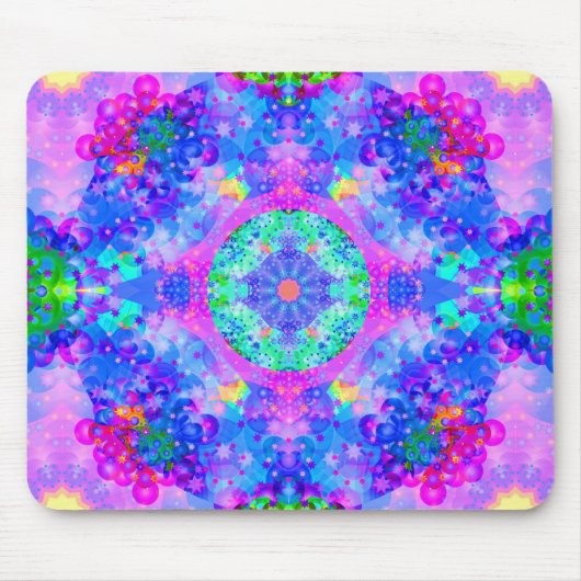 紫色および緑の万華鏡のように千変万化するパターンのフラクタル マウスパッド (正面)