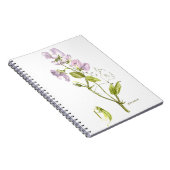 紫色および緑の甘エンドウ豆の花の水彩画 ノートブック (右側)