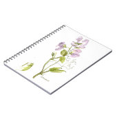 紫色および緑の甘エンドウ豆の花の水彩画 ノートブック (左側)