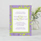 紫色および緑スクロール結婚式招待状 招待状 (スタンド正面)