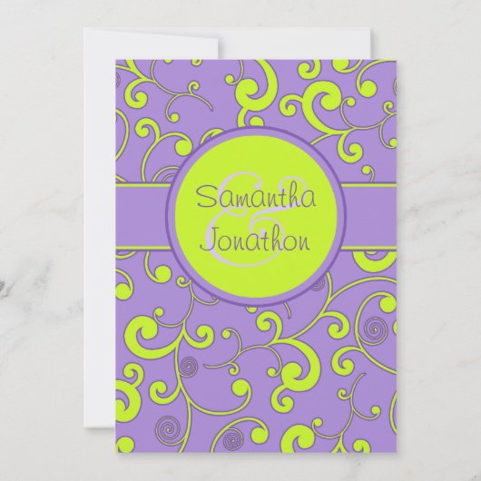 紫色および緑スクロール結婚式招待状 招待状 (裏面)