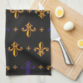 紫色および金ゴールドのアヤメ キッチンタオル (四つ折り)