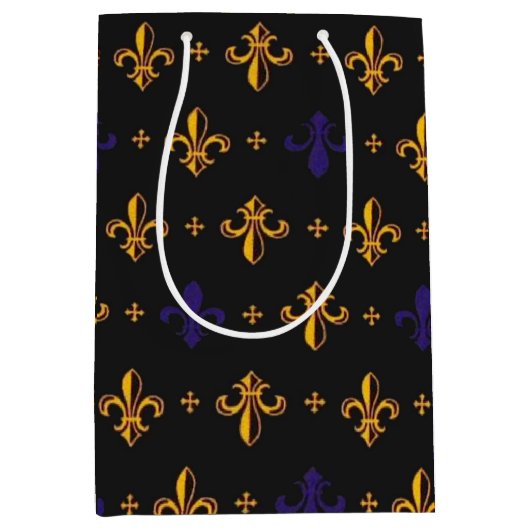 紫色および金ゴールドのアヤメ ミディアムペーパーバッグ (正面)