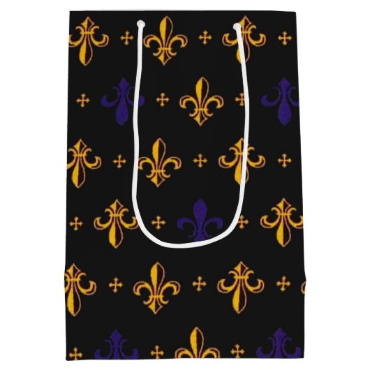 紫色および金ゴールドのアヤメ ミディアムペーパーバッグ (裏面)