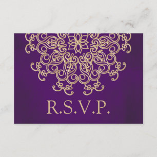 紫色および金ゴールドのインドの応答RSVPカード 出欠カード