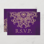 紫色および金ゴールドのインドの応答RSVPカード 出欠カード (正面/裏面)