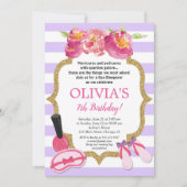 紫色および金ゴールドのスパのSleepoverの誕生会 招待状 (正面)