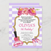 紫色および金ゴールドのスパのSleepoverの誕生会 招待状 (正面/裏面)