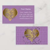 紫色および金ゴールドのハート 名刺 (正面/裏面)