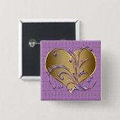 紫色および金ゴールドのハート 缶バッジ (正面&裏面)