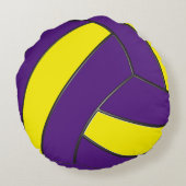 紫色および金ゴールドのパーソナライズなバレーボールのギフト ラウンドクッション (裏面)