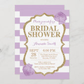 紫色および金ゴールドのブライダルシャワーの招待状のグリッター 招待状 (正面/裏面)