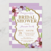 紫色および金ゴールドのブライダルシャワーの招待状の花柄 招待状 (正面/裏面)