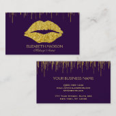 紫色および金ゴールドのメーキャップアーティストのグリッターの唇 名刺 (正面/裏面)