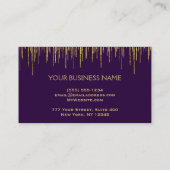 紫色および金ゴールドのメーキャップアーティストのグリッターの唇 名刺 (裏面)