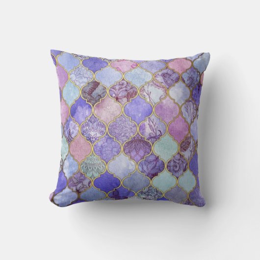 紫色および金ゴールドのモロッコのタイルパターン枕 クッション (正面)