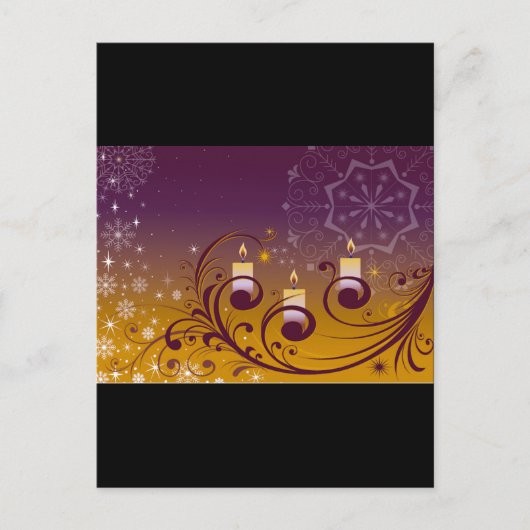 紫色および金ゴールドの休日の蝋燭 シーズンポストカード (正面)