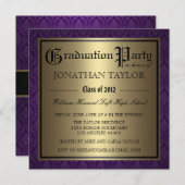 紫色および金ゴールドの卒業 招待状 (正面/裏面)