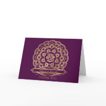 紫色および金ゴールドの曼荼羅のインディアンのサンキューカード