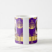 紫色および金ゴールドの王冠の名前入りな写真 コーヒーマグカップ (中央)