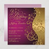 紫色および金ゴールドの第95誕生日のパーティの招待状 招待状 (正面/裏面)