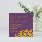 紫色および金ゴールドの華麗さの渦巻の結婚式 招待状 (スタンド正面)