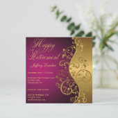 紫色および金ゴールドの退職のパーティの招待状 招待状 (スタンド正面)