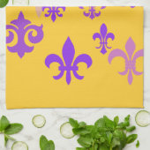 紫色および金ゴールドの（紋章の）フラ・ダ・リパターンふきん キッチンタオル (折り畳み)