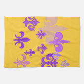 紫色および金ゴールドの（紋章の）フラ・ダ・リパターンふきん キッチンタオル (横)