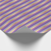 紫色および金ゴールドは縞で飾ります ラッピングペーパー (角)