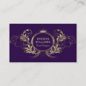 紫色および金ゴールドフェイクグリッターガーリーフローラ枠 名刺 (正面)
