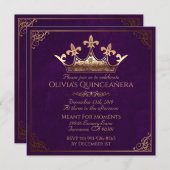紫色および金ゴールド王室のなキンセアニェラ 招待状 (正面/裏面)