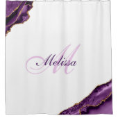 紫色および金ゴールド酸トレンディーモノグラム シャワーカーテン (正面)