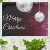 紫色および銀製のクリスマスツリーの球 キッチンタオル (折り畳み)